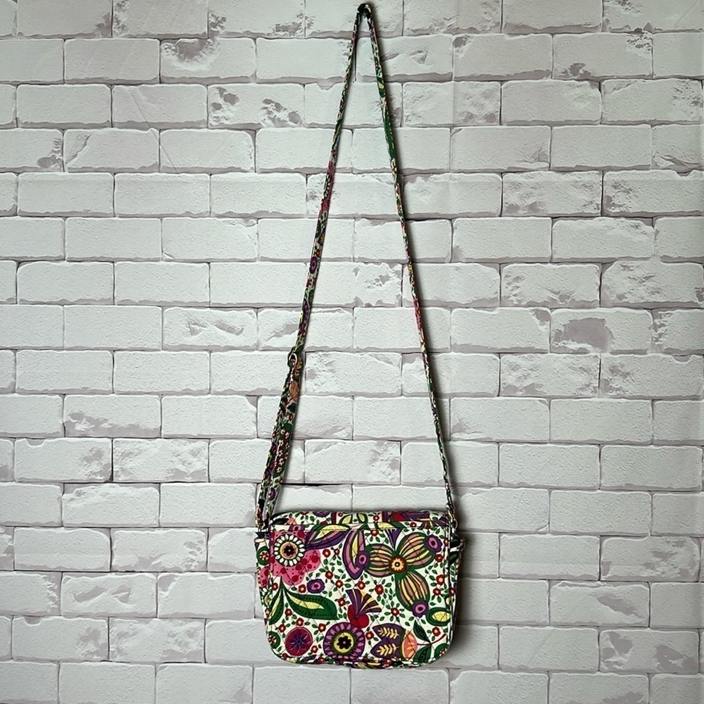Vera Bradley Crossbody Satchel Purse Button Closure Adjustable Pink white green